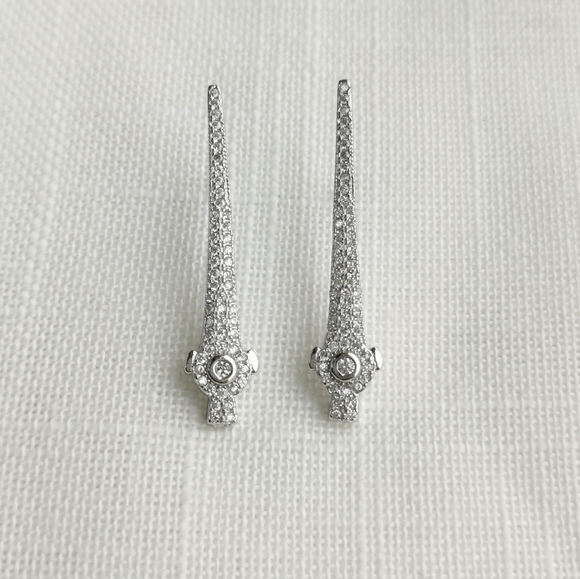 New ART DECO sterling silver cz long earrings - Picture 4 of 7